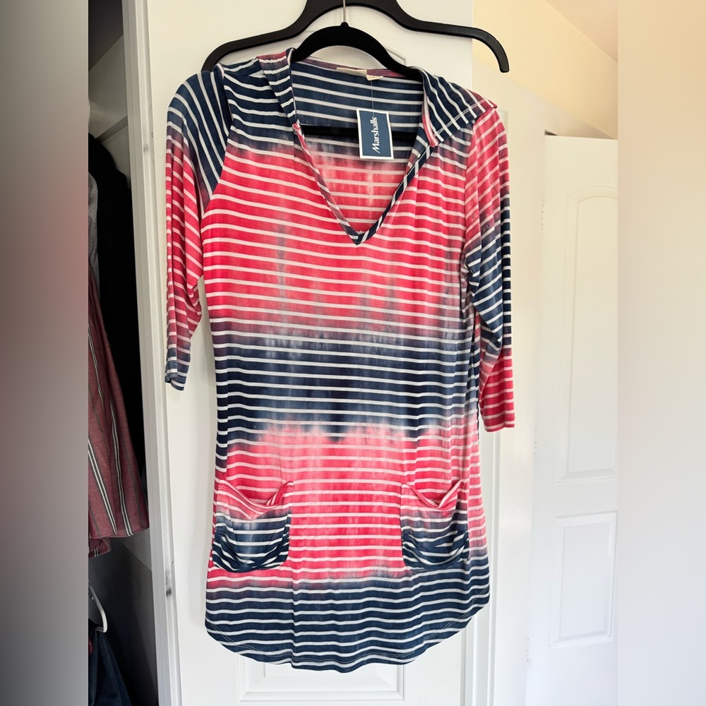 Dakini Red and Blue Striped Swim Coverup
